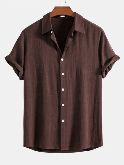 Linen Rayon Blend Button Up Shirt & Stripe Straight Leg Linen Pants