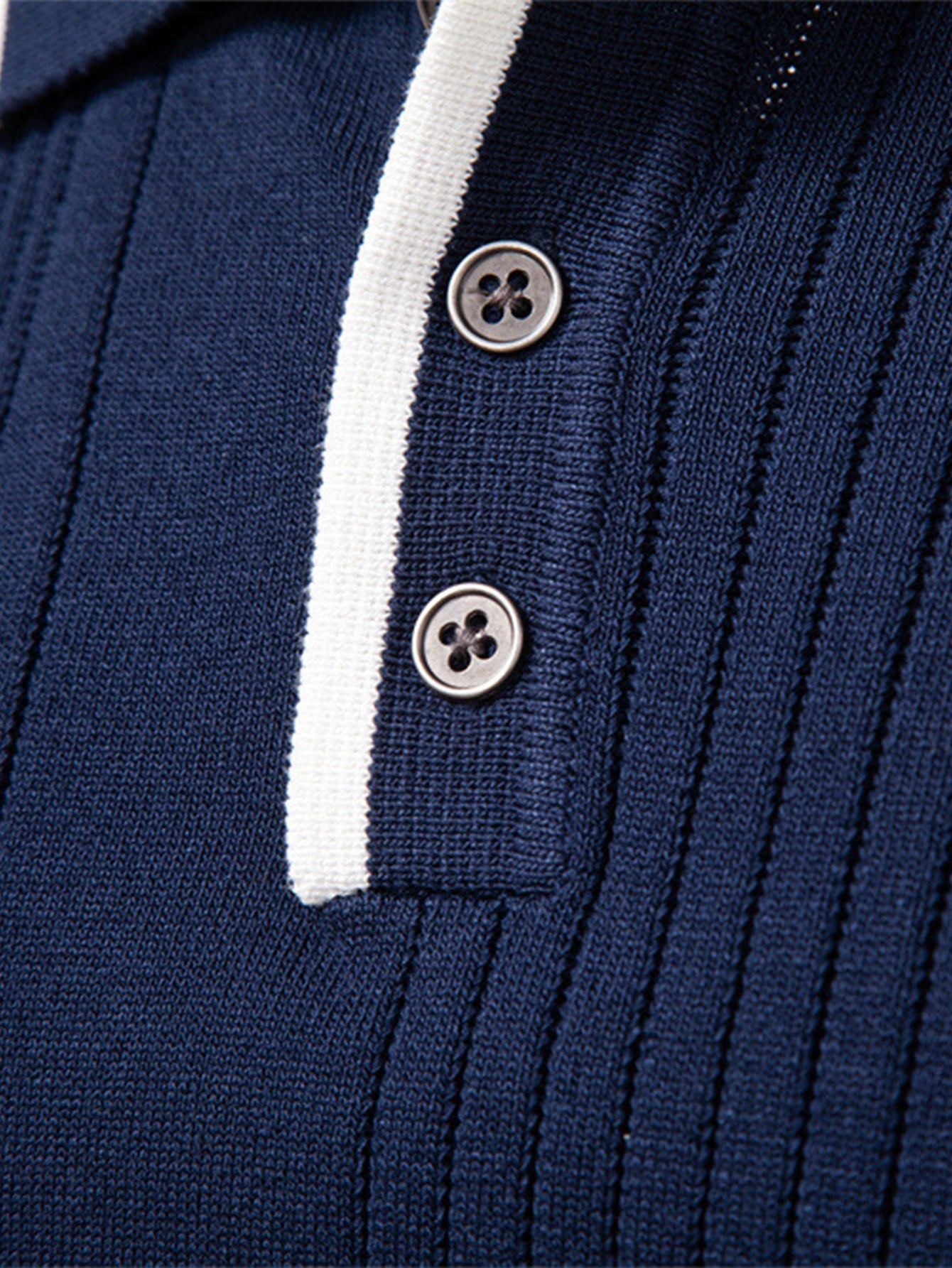 Long Sleeved Knitted Stripe Jacquard Polo Shirt & Slim Fit Tapered Trousers