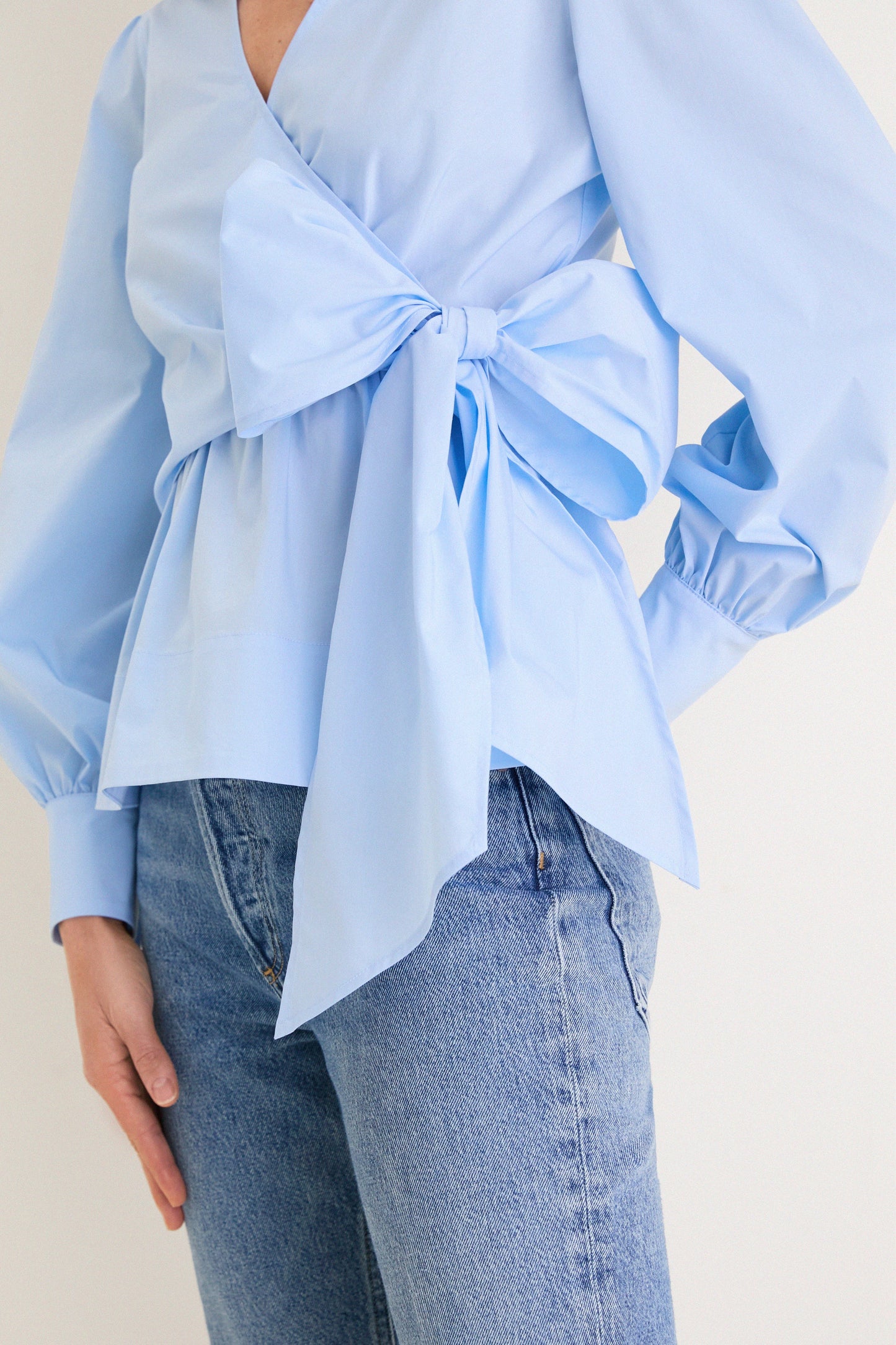 French Blue Tie Front Bow Bea Blouse