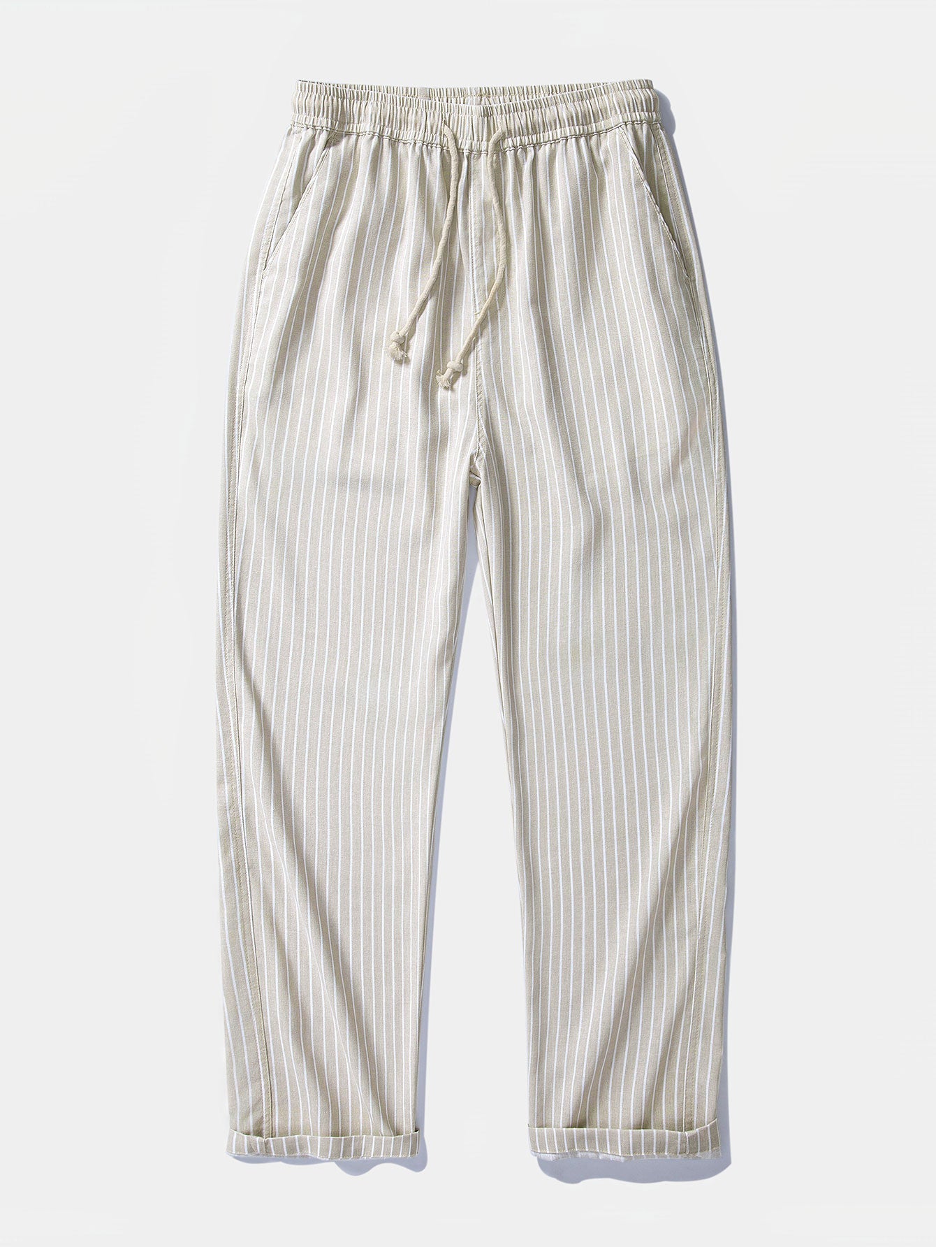 Linen Rayon Blend Button Up Shirt & Stripe Straight Leg Linen Pants