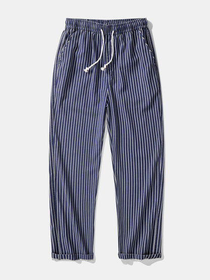 Linen Rayon Blend Button Up Shirt & Stripe Straight Leg Linen Pants