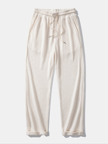 Long Sleeve Waffle Mock Neck T-Shirt & Drawstring Knitted Waffle Pants