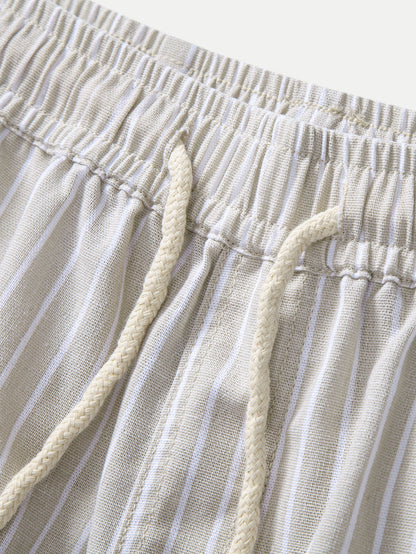 Linen Rayon Blend Button Up Shirt & Stripe Straight Leg Linen Pants