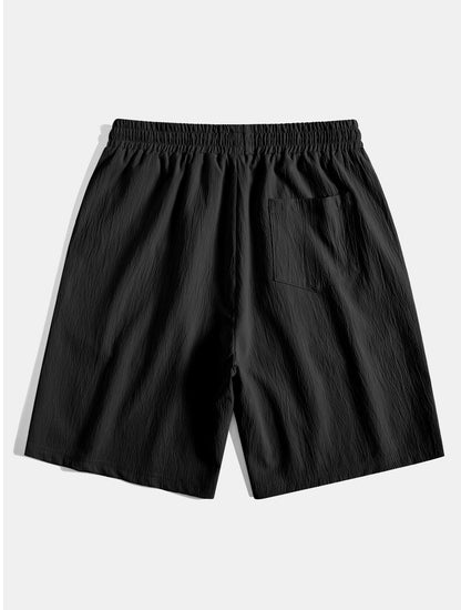Linen Rayon Blend Button Up Shirt & Crinkled Textured Drawstring Shorts
