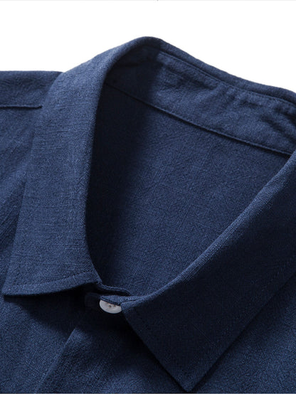 Linen Rayon Blend Button Up Shirt & Stripe Straight Leg Linen Pants