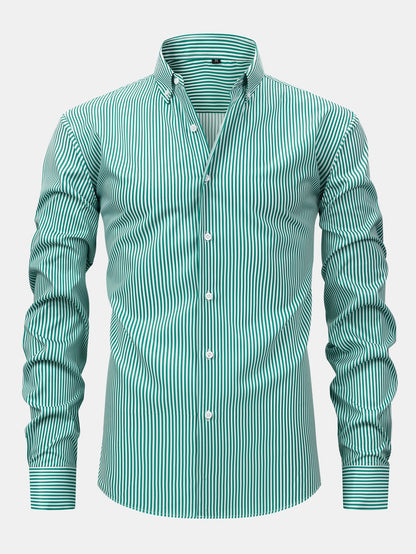 Long Sleeve Stripe Button Up Shirt & Slim Fit Tapered Trousers