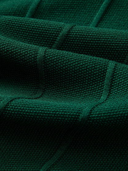 Stripe Jacquard Knit Polo Shirt & Straight Leg Ribbed Pants