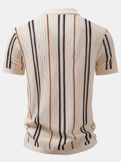 Stripe Crochet Button Up Shirt & Straight Leg Linen Pants