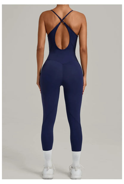 Fitness Jumpsuit Women Tracksuit Sports Playsuit Running One Piece Yoga Suit Scrunch Backless Set Rompers Gym Clothes