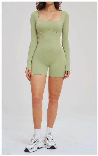 Women Bodysuits Gym Rompers Push Up Workout Clothes Backless Scrunch Fitness Sports Yoga Bodysuit Short Sleeves Fitness Jumpsuit
