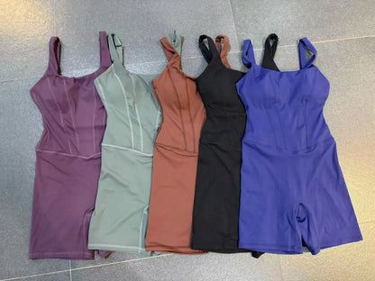 Women's Tracksuit Backless Workout Rompers Top Bodycon One Piece Halter Sleeveless Bodysuit Short Jumpsuits Push Up Sportswear