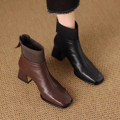 Allegra Knit-Cuff Square-Toe Mid Boots
