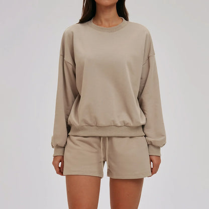 2-piece Yoga Set Women's Hoodie Set Winter Loose Long Sleeved Sports Set Outdoor Fitness Set Cycling Shorts Casual Set