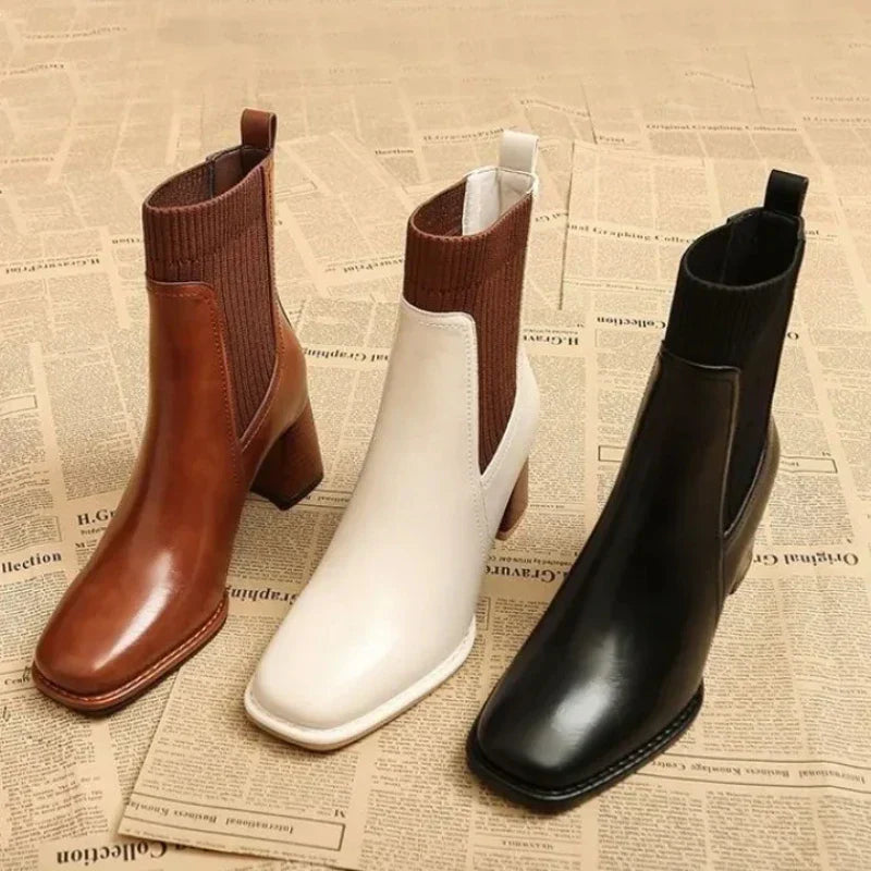 Livia Leather Knit Ankle Boots