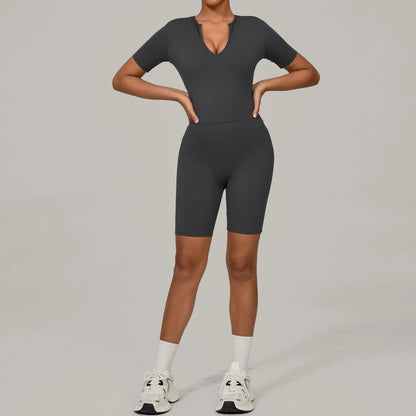 Summer Jumpsuits Short Sleeve Yoga Bodysuit Women Yoga Set Gym Tracksuit Push-up Rompers Workout Clothes Dance Fitness Bodysuit