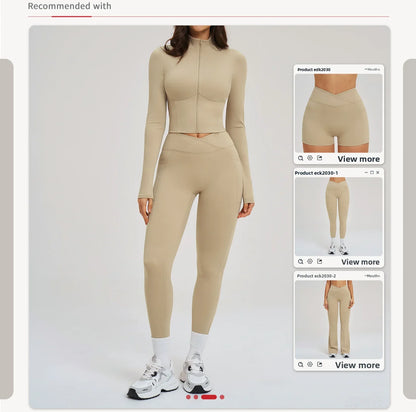 Yoga Long Sleeve Zipper Jacket Women Crop Tops T-shirts Solid Sports Top Running Shirts Sexy Quick Dry Fitness Gym Sport Wear